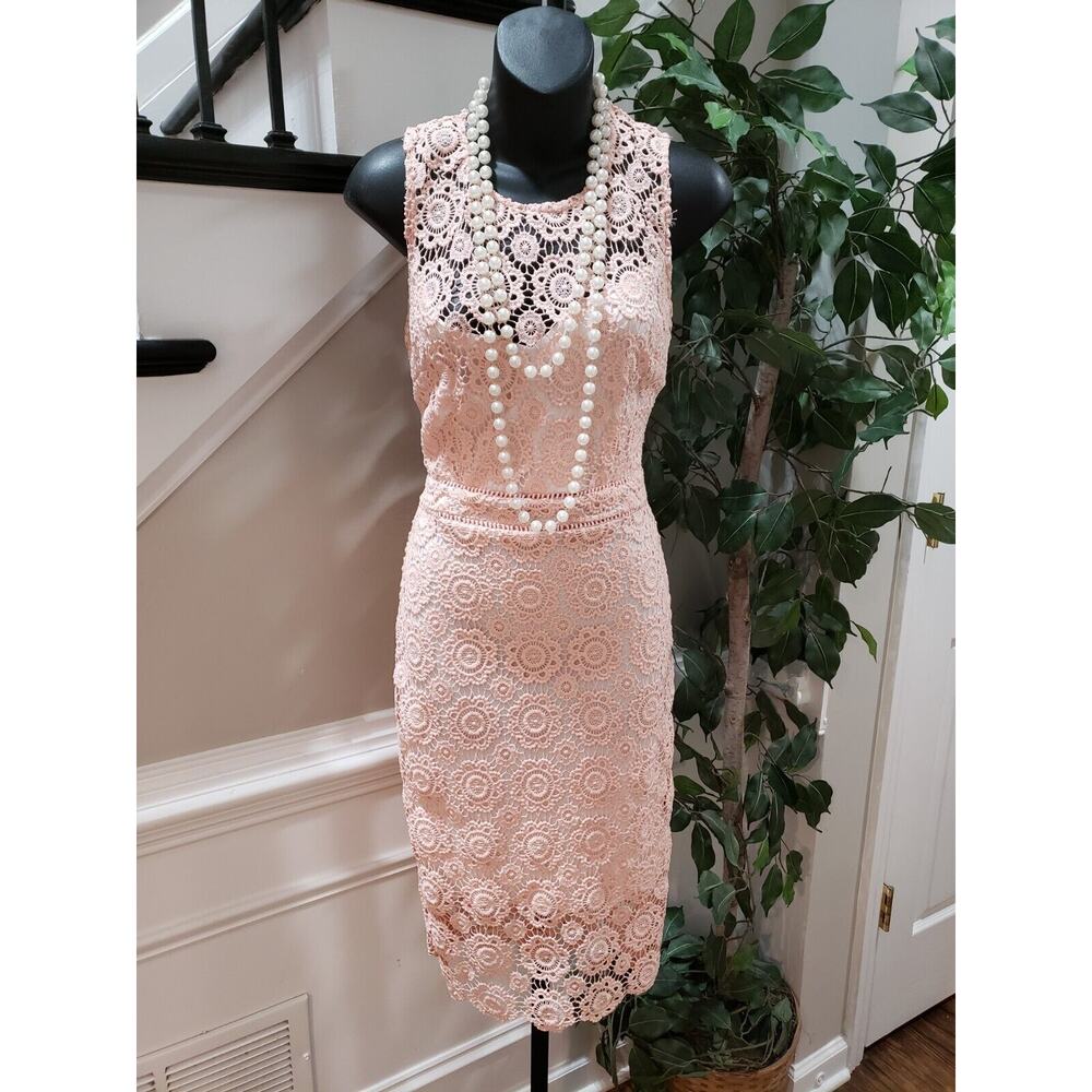 Premier Amour Women's Pink Embroidered Floral Back Zip Lined Knee Length Dress 8